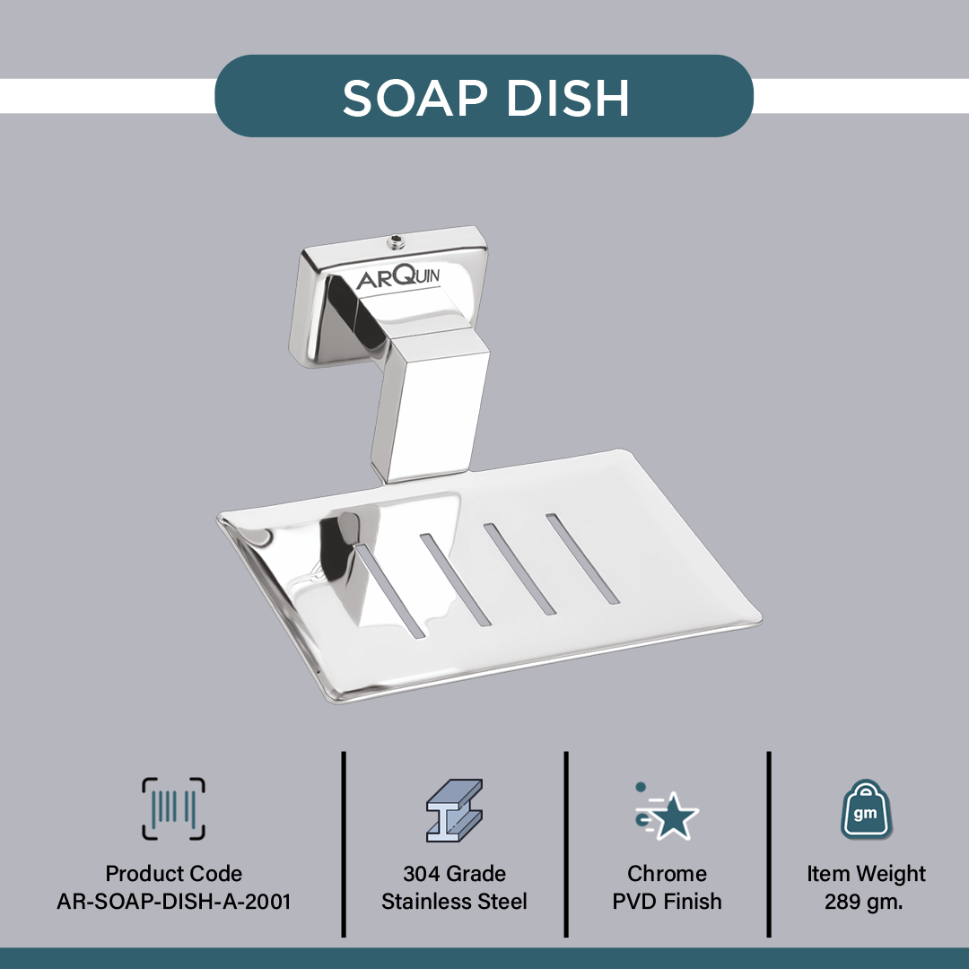 Stainless Steel Chrome Soap Dish Holder for Bathroom (12.4X12.3X5.4 CM)