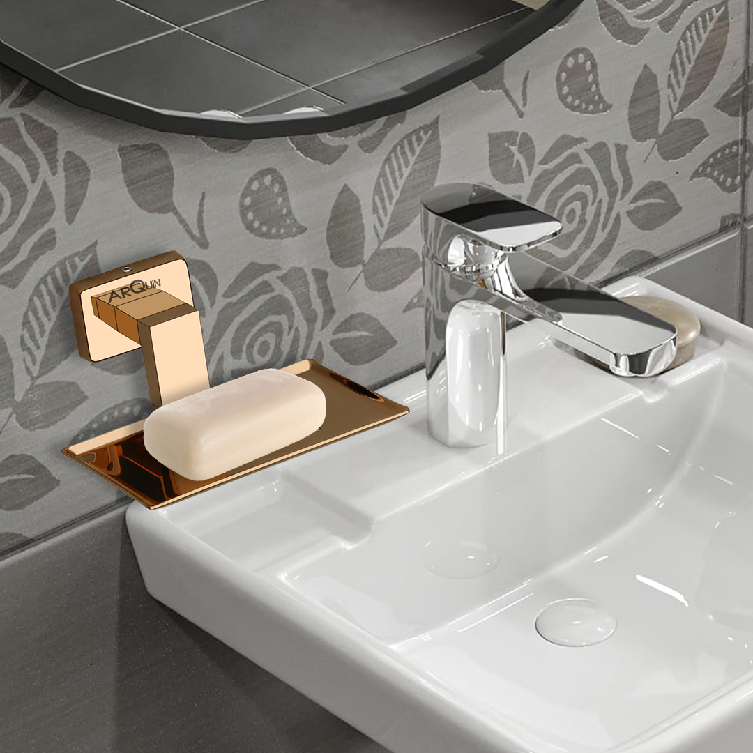 Stainless Steel Rose Gold Soap Dish Holder for Bathroom (12.4X12.3X5.4 CM)
