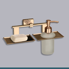 Stainless Steel Rose Gold Soap Dish & Liquid Soap Dispenser for Bathroom (25.8X13X15.5 CM)