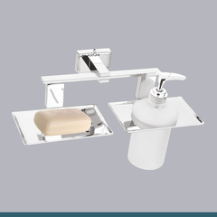 Stainless Steel Chrome Soap Dish & Liquid Soap Dispenser for Bathroom (25.8X13X15.5 CM)