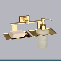 Stainless Steel Gold Soap Dish & Liquid Soap Dispenser for Bathroom (25.8X13X15.5 CM)