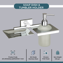 Stainless Steel Chrome Soap Dish & Liquid Soap Dispenser (25.4X12.3X15.5 CM)