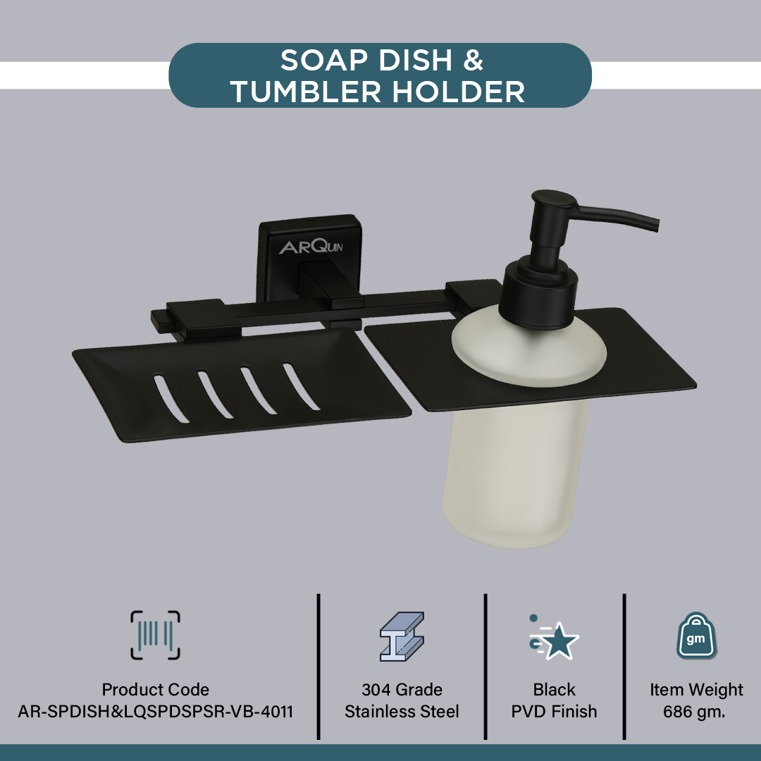 Black Matt Soap Dish & Liquid Soap Dispenser (25.5X15X15.5 CM)