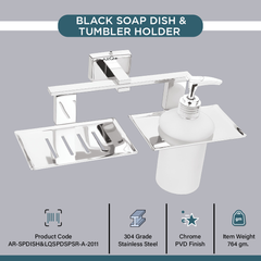 Stainless Steel Chrome Soap Dish & Liquid Soap Dispenser for Bathroom (25.8X13X15.5 CM)