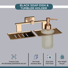 Stainless Steel Rose Gold Soap Dish & Liquid Soap Dispenser for Bathroom (25.8X13X15.5 CM)