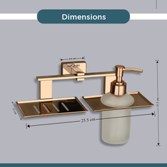 Stainless Steel Rose Gold Soap Dish & Liquid Soap Dispenser for Bathroom (25.8X13X15.5 CM)