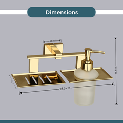 Stainless Steel Gold Soap Dish & Liquid Soap Dispenser for Bathroom (25.8X13X15.5 CM)