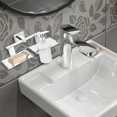 Stainless Steel Chrome Soap Dish & Liquid Soap Dispenser for Bathroom (25.8X13X15.5 CM)