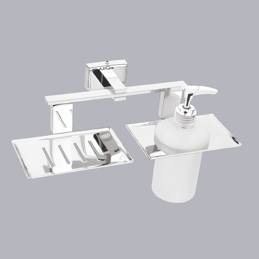 Stainless Steel Chrome Soap Dish & Liquid Soap Dispenser for Bathroom (25.8X13X15.5 CM)