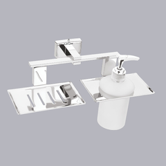 Stainless Steel Chrome Soap Dish & Liquid Soap Dispenser for Bathroom (25.8X13X15.5 CM)