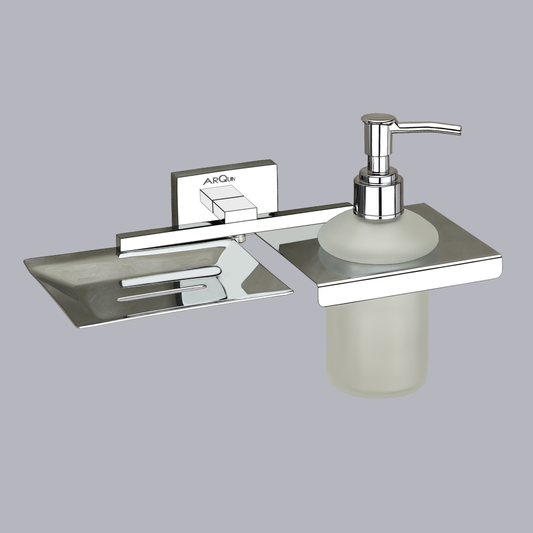 Stainless Steel Chrome Soap Dish & Liquid Soap Dispenser (25.4X12.3X15.5 CM)