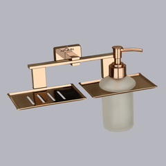 Stainless Steel Rose Gold Soap Dish & Liquid Soap Dispenser for Bathroom (25.8X13X15.5 CM)