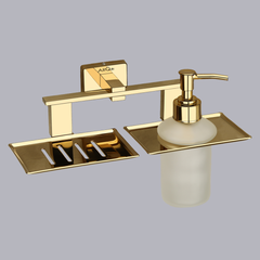 Stainless Steel Gold Soap Dish & Liquid Soap Dispenser for Bathroom (25.8X13X15.5 CM)