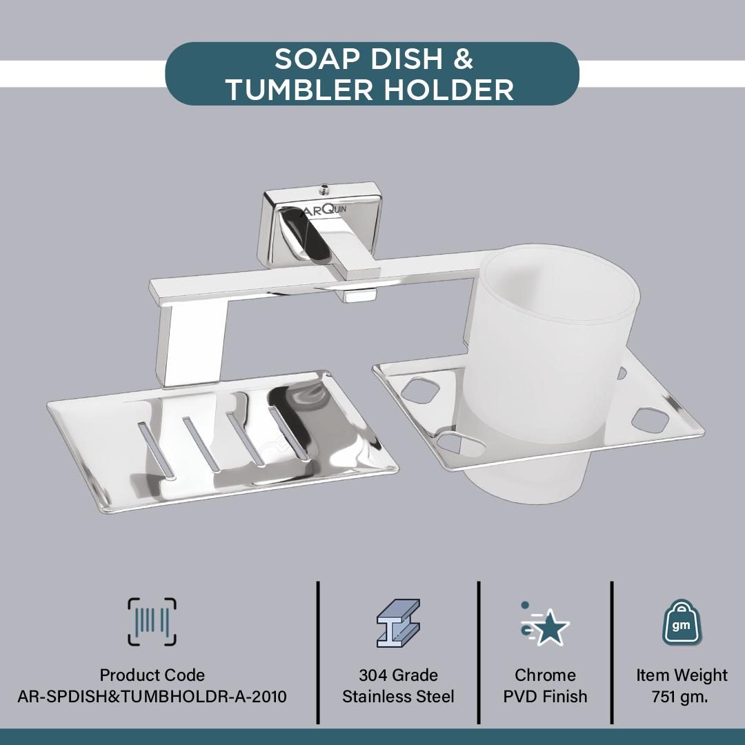 Stainless Steel Chrome Soap Dish & Tumbler Holder for Bathroom (25.8X13X9.5 CM)