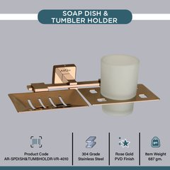 Stainless Steel Rose Gold Soap Dish & Tumbler Holder for Bathroom (25.5X15X9.5 CM)