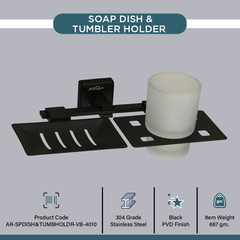 Stainless Steel Black Matt Soap Dish & Tumbler Holder for Bathroom (25.5X15X9.5 CM)