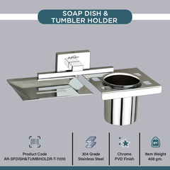 Stainless Steel Chrome Soap Dish & Tumbler Holder (25.4X12.3X11.3 CM)