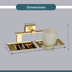 Stainless Steel Gold Soap Dish & Tumbler Holder for Bathroom (25.8X13X9.5 CM)