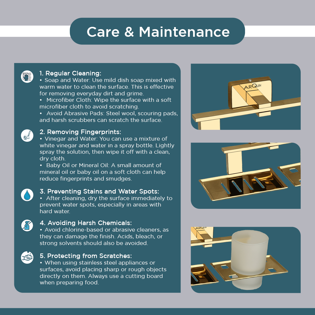 Stainless Steel Gold Soap Dish & Tumbler Holder for Bathroom (25.8X13X9.5 CM)