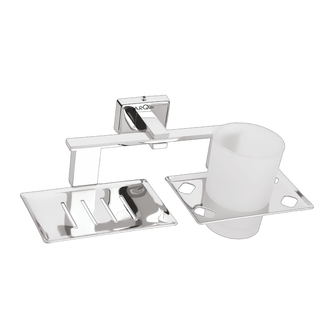 Stainless Steel Chrome Soap Dish & Tumbler Holder for Bathroom (25.8X13X9.5 CM)