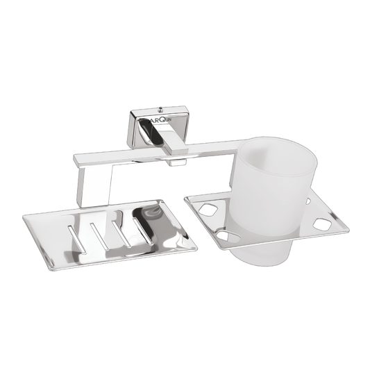 Arquin Stainless Steel Chrome Soap Dish & Tumbler Holder for Bathroom (25.8X13X9.5 CM)