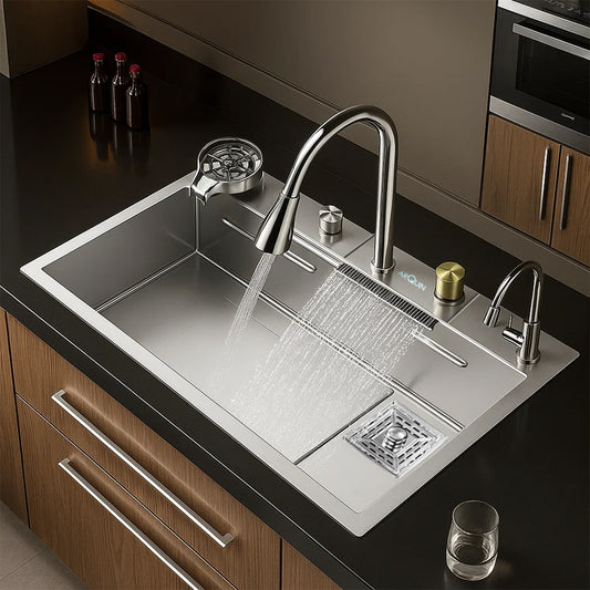 Waterfall Smart Kitchen Sink ( 30"x18"x9) | Stainless Steel Sink | Silver