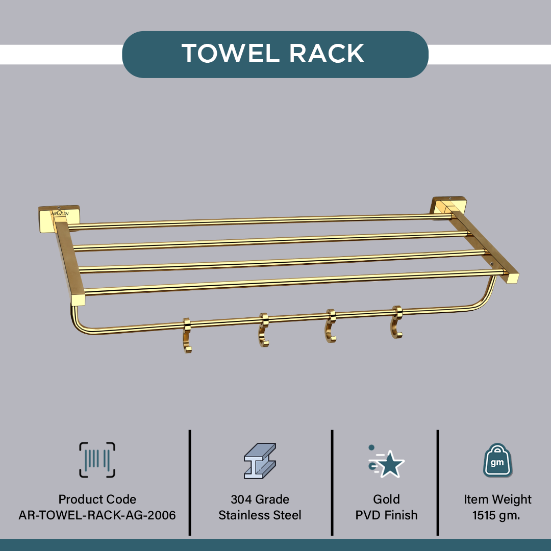 Stainless Steel Gold Towel Rack/Stand for Bathroom (63.5X21.2X12.5 CM)
