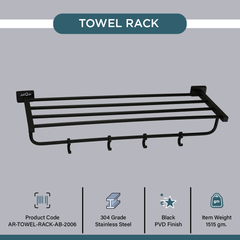 Stainless Steel Black Matt Towel Rack for Bathroom (63.5X21.2X12.5 CM)