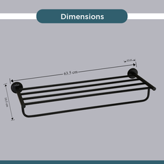 Stainless Steel Black Matt Towel Rack for Bathroom (63.5X22X10.5 CM)