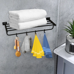 Stainless Steel Black Matt Towel Rack for Bathroom (63.5X21.2X12.5 CM)