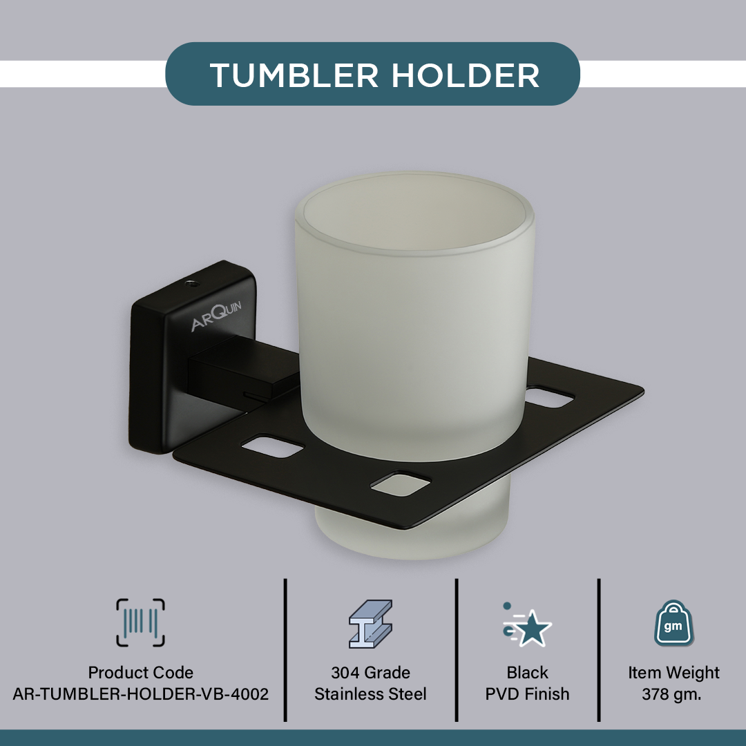 Stainless Steel Black Matt Tumbler Holder for Bathroom (12.5X12.3X9.5 CM)