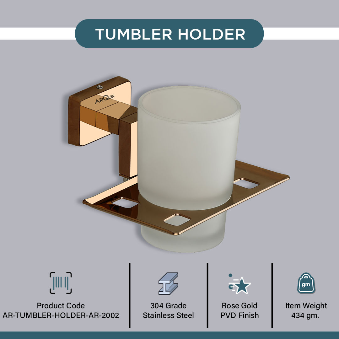 Stainless Steel Rose Gold Tumbler Holder for Bathroom (12.4X12.3X9.5 CM)