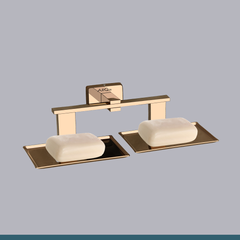 Stainless Steel Rose Gold Twin Soap Dish for Bathroom (26X13X6.3 CM)