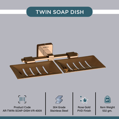 Stainless Steel Rose Gold Twin Soap Dish for Bathroom (25.3X15X4.6 CM)
