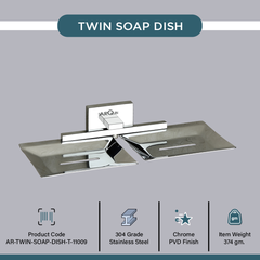 Stainless Steel Chrome Twin Soap Dish Holder for Bathroom (25.4X12.3X4 CM)