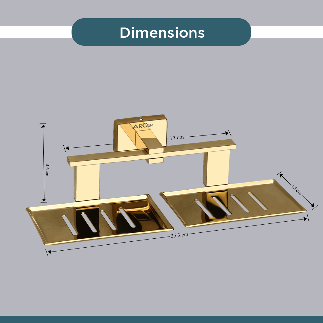 Stainless Steel Gold Twin Soap Dish for Bathroom (26X13X6.3 CM)