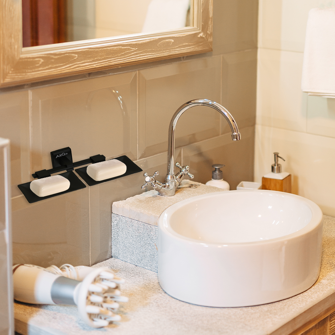 Stainless Steel Black Matt Twin Soap Dish for Bathroom (25.3X15X4.6 CM)