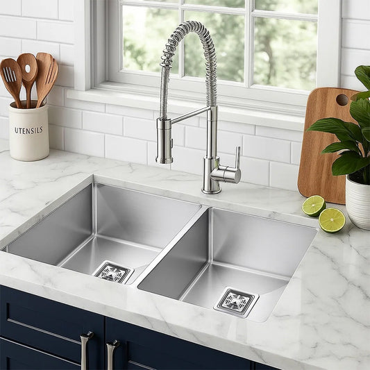 304 Grade Handmade Double Bowl Kitchen Sink (45 x 20 x 10 Inches)