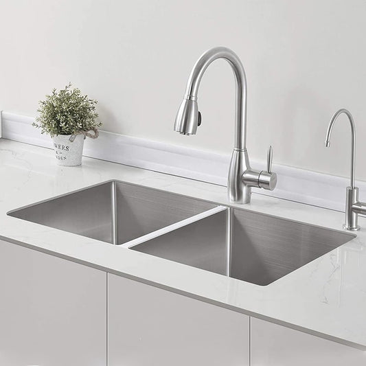 Heavy Grade Stainless Steel Handmade MATT Finish Double Bowl Kitchen Sink (37 x 18 x 10 inches)