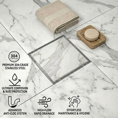 Tile Insert Floor Drainer 304 SS Grade With Cockroach Trap (5x5 Inch)