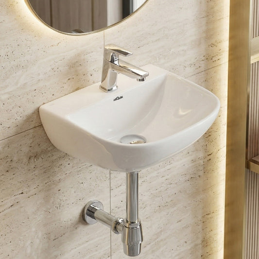 Platinum Ceramic Wall Hung Washbasin for Bathroom | Wall Mounted Rectangular Sink | Ceramic Wall Hung Small Bathroom Basin PEARL