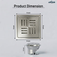 Square Floor Drainer 304 SS Grade with Cockroach Trap (5X5 Inch)