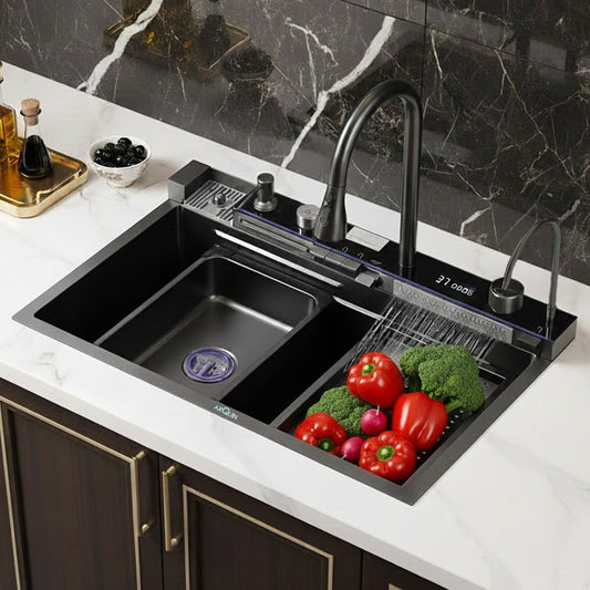 Piano Waterfall Kitchen Sink (30 x 18 x 9 Inches) | Heavy Grade Stainless Steel Sink