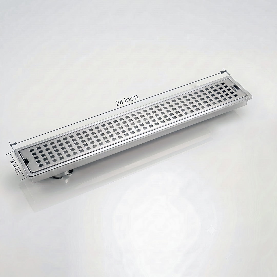 Shower Water Drain Channel SS 304 Grade with Cockroach Trap (24X4 Inch)