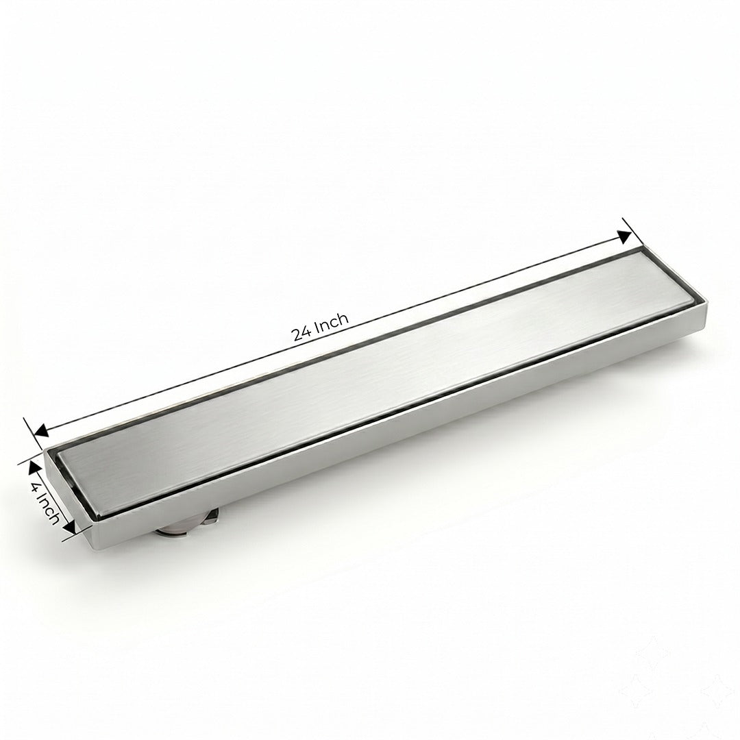 Sliver-Matt Tile Insert Shower Water Drain Channel 304 SS Grade with Cockroach Trap (24X4 Inches)