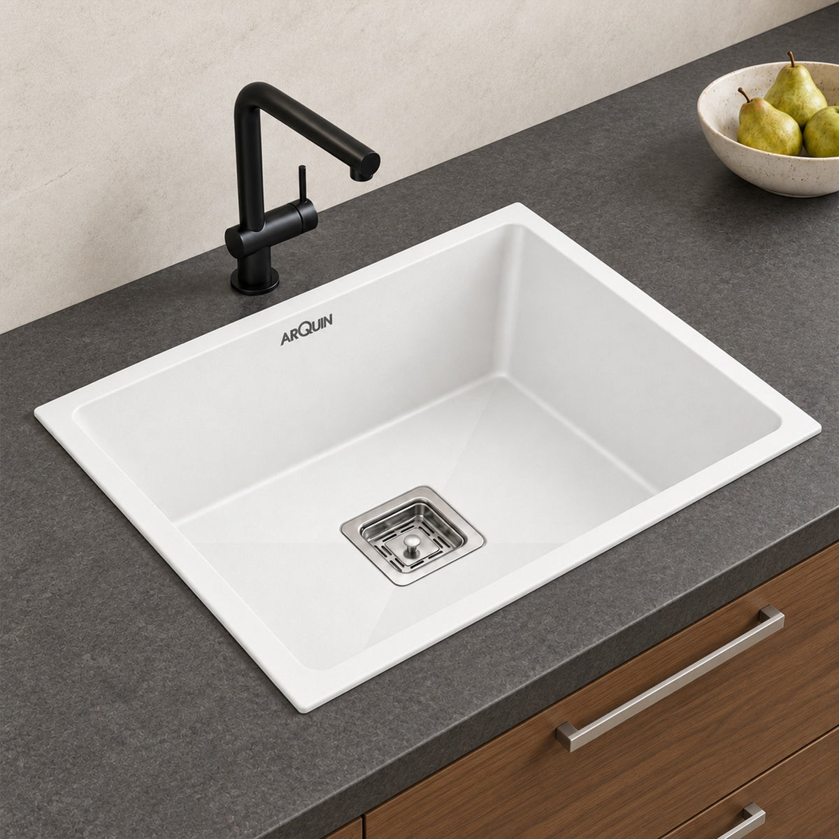 24x18x9 Inch White Quartz Single Bowl Kitchen Sink
