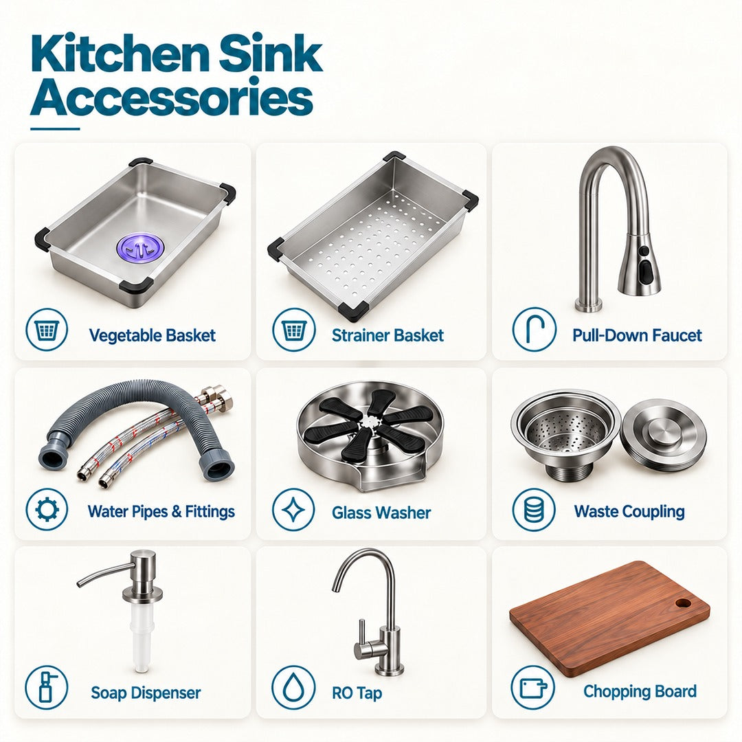 Waterfall Kitchen Sink (30x18x9 Inch) Silver 304 Grade Stainless Steel