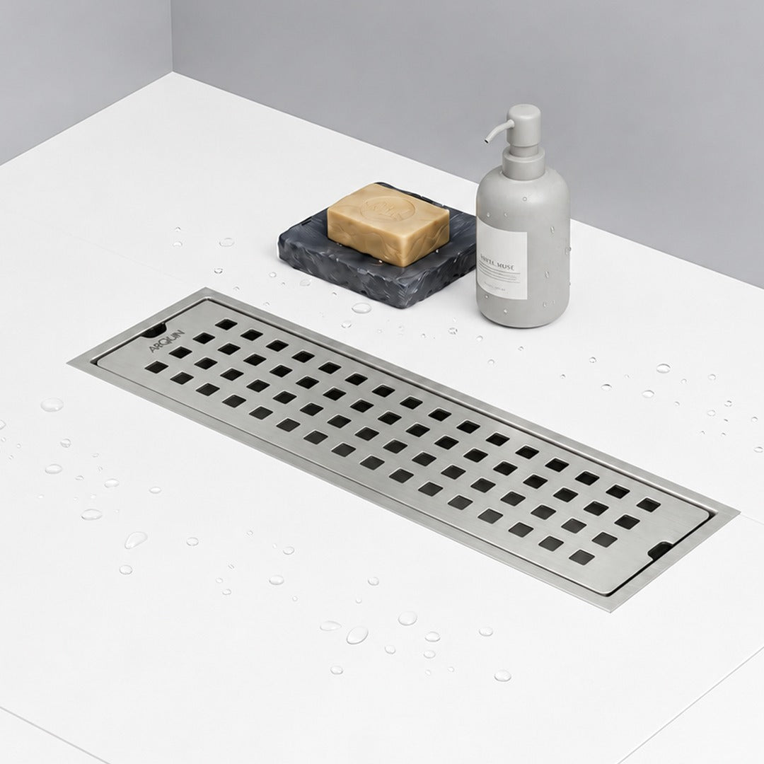 Shower Water Drain Channel SS 304 Grade with Cockroach Trap (12X4 Inch)