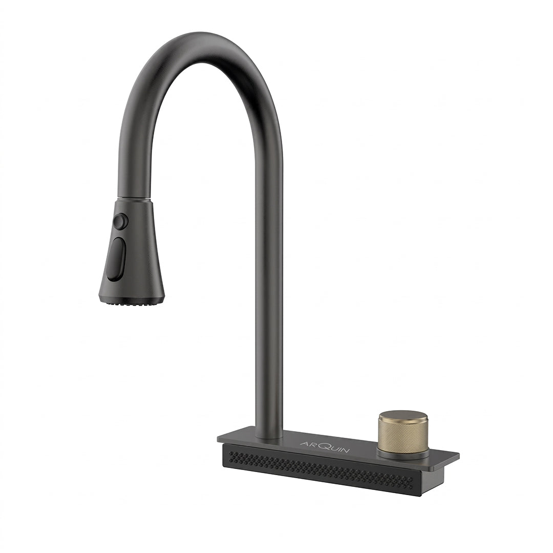 Black Stainless Steel Pull Down Kitchen Faucet with Rotating Knob