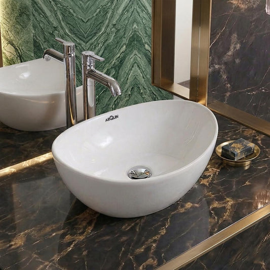 ARQUIN Wash Basin for Bathroom Tabletop | Ceramic Glossy Rectangular Countertop Vessel Sink |TOTO
